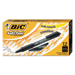 Bic Soft Feel Retractable Ballpoint Pen, Medium 1mm, Black Ink/Barrel, Dozen (BICSCSM11BK)