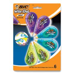 Bic Wite-Out Brand Mini Correction Tape, Non-Refillable, 0.2 in x 314 in.4, White Tape, 6/Pack