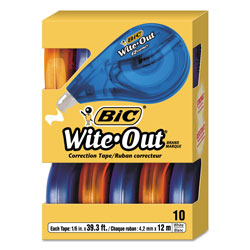Bic Wite-Out EZ Correct Correction Tape, Non-Refillable, 1/6 in x 472 in, 10/Box