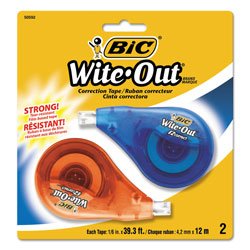 Bic Wite-Out EZ Correct Correction Tape, Non-Refillable, 1/6 in x 472 in, 2/Pack