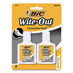 Bic Wite-Out Quick Dry Correction Fluid, 20 mL Bottle, White, 2/Pack