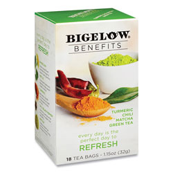 Bigelow Tea Company Benefits Turmeric Chili Matcha Green Tea, 0.6 oz Tea Bag, 18/Box