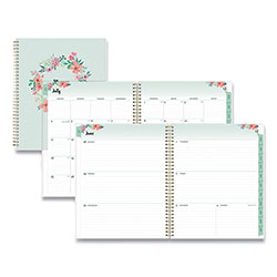 Blue Sky Laurel Academic Year Weekly/Monthly Planner, Floral Artwork, 11 x 8.5, Green/Pink Cover, 12-Month (July-June): 2021-2022