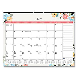 Blueline Spring Monthly Academic Desk Pad Calendar, Colorful Blossom Artwork, 22 x 17, Black Binding, 18-Month (July-Dec): 2023-2024
