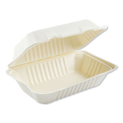 Boardwalk Bagasse Food Containers, Hinged-Lid, 1-Compartment 9 x 6 x 3.19, White, Sugarcane, 125/Sleeve, 2 Sleeves/Carton