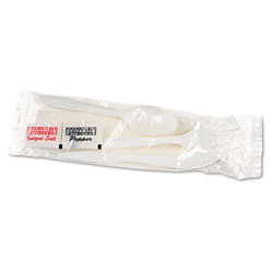 Boardwalk Cutlery Kit, Plastic Fork/Spoon/Knife/Salt/Polypropylene/Napkin, White, 250/Carton