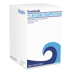 Boardwalk Flexible Wrapped Straws, 7.75 in, Plastic, White, 500/Pack, 20 Packs/Carton