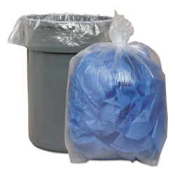 Boardwalk Recycled Low-Density Polyethylene Can Liners, 33 gal, 1.1 mil, 33 in x 39 in, Clear, 10 Bags/Roll, 10 Rolls/Carton