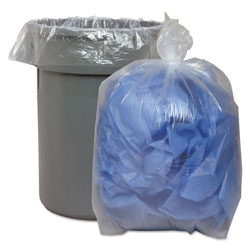 Boardwalk Recycled Low-Density Polyethylene Can Liners, 60 gal, 1.75 mil, 38 in x 58 in, Clear, 10 Bags/Roll, 10 Rolls/Carton