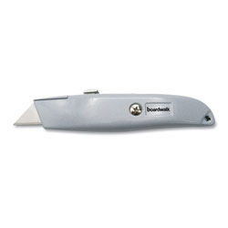Boardwalk Retractable Metal Utility Knife, Retractable, 6 in Die-Cast Handle, Gray