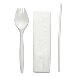 Boardwalk School Cutlery Kit, Napkin/Spork/Straw, White, 1000/Carton