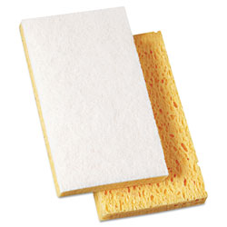 Boardwalk Scrubbing Sponge, Light Duty, 3.6 x 6.1, 0.7 in Thick, Yellow/White, Individually Wrapped, 20/Carton