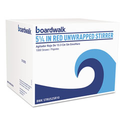 Boardwalk Single-Tube Stir-Straws,5.25 in, Polypropylene, Red, 1,000/Pack, 10 Packs/Carton