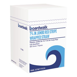 Boardwalk Wrapped Jumbo Straws, 7.75 in, Plastic, White/Red Stripe, 400/Pack, 25 Packs/Carton