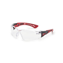Bolle Rush+ Series Safety Glasses, Clear Lens, Anti-Fog/Anti-Scratch, Gray/Red Temple