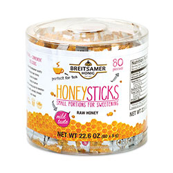 Breitsamer Honig Raw Honey Sticks, 0.28 oz, 80 Sticks/Tub