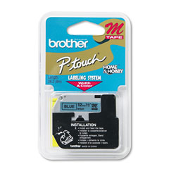 Brother M Series Tape Cartridge for P-Touch Labelers, 0.47 in x 26.2 ft, Black on Blue