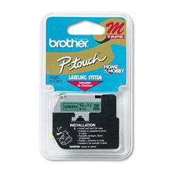 Brother M Series Tape Cartridge for P-Touch Labelers, 0.47 in x 26.2 ft, Black on Green