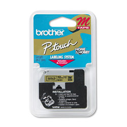 Brother M Series Tape Cartridge for P-Touch Labelers, 0.47 in x 26.2 ft, Black on Gold