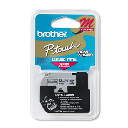 Brother M Series Tape Cartridge for P-Touch Labelers, 0.47 in x 26.2 ft, Black on Silver