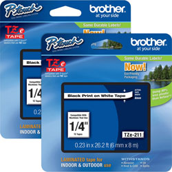 Brother Tape Cartridge, Laminated, f/P-Touch 8m, 1/4 in, 2/BD, Black/WE