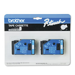 Brother TC Tape Cartridges for P-Touch Labelers, 0.5 in x 25.2 ft, Blue on White, 2/Pack