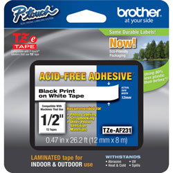 Brother TZ Series Tape Cartridge for P Touch Labelers, Black on White, 1/2" Width