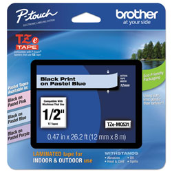 Brother TZ Standard Adhesive Laminated Labeling Tape, 0.47 in x 26.2 ft, Pastel Blue
