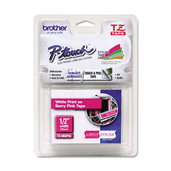 Brother TZ Standard Adhesive Laminated Labeling Tape, 0.47 in x 16.4 ft, White/Berry Pink