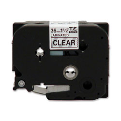 Brother TZ Tape Cartridge, TZ Standard Laminated Tape, Black on Clear, 1 1/2"W