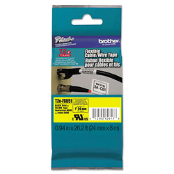 Brother TZe Flexible Tape Cartridge for P-Touch Labelers, 0.94 in x 26.2 ft, Black on Yellow