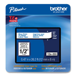 Brother TZe Laminated Removable Label Tapes, 0.47 in x 26.2 ft, Blue on White