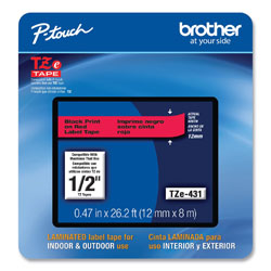 Brother TZe Laminated Removable Label Tapes, 0.47 in x 26.2 ft, Black on Red
