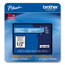 Brother TZe Laminated Removable Label Tapes, 0.47 in x 26.2 ft, White on Blue