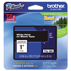 Brother TZe Standard Adhesive Laminated Labeling Tape, 0.94 in x 26.2 ft, White on Black