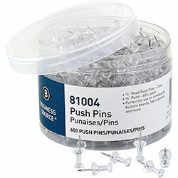 Business Source 1/2 in Head Pushpins, 0.50 in Head, for Notes, Photo, Corkboard, Bulletin Board, Fabric Panel, 600/Pack, Clear