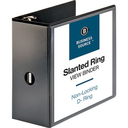 Business Source 39% Recycled D-Ring Binder, 5 in Capacity, Black