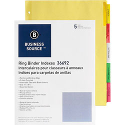 Business Source 5-Tab Index Tabs, Assorted Colors