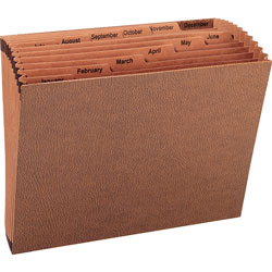 Business Source Accordion File, No Flap, 12 Pockets, Jan-Dec, Letter, 12 inx10 in, Brown