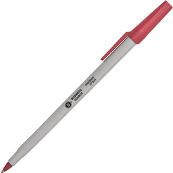 Business Source Ballpoint Stick Pens, Med pt, Lt Gray Barrel, Red Ink