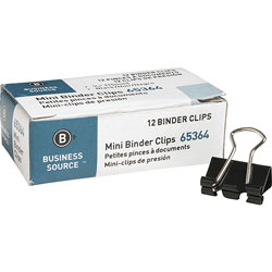 Business Source Binder Clip, Mini, 9/16"W, 1/4" Capacity, Black
