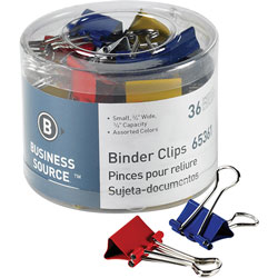 Business Source Binder Clips, 3/4"W, 3/8" Capacity, 36 Pack, Assorted