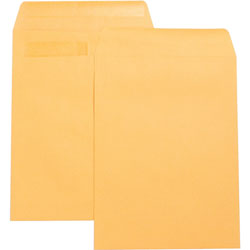 Business Source Catalog Envelopes, w/Adhesive Strip, Plain, 9 in x 12 in, Kraft