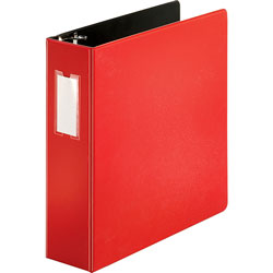 Business Source D-Ring Binder w/Label Holder, Heavy-Duty, 3 in, Red