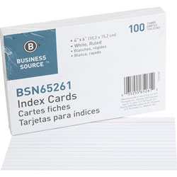 Business Source Index Cards, Ruled, 90lb., 4" x 6", White