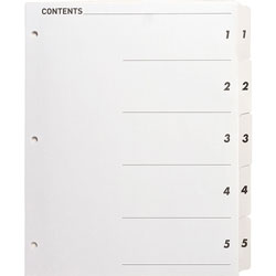Business Source Index Dividers,w/TOC Page,1-5, 5 Tabs/ST,11 inx8-1/2 in,White