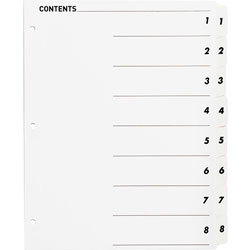 Business Source Index Dividers,w/TOC Page,1-8, 8 Tabs/ST,11 inx8-1/2 in,White