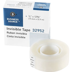 Business Source Invisible Tape Refill Roll, 1 in Core, 3/4 inx1296 in, 12RL/BX, CL