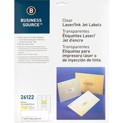 Business Source Label, Mailing, Laser, 1" x 2-3/4", Clear