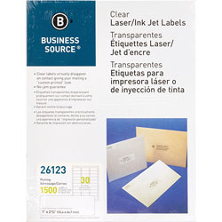 Business Source Label, Mailing, Laser, 1" x 2-3/4", Clear